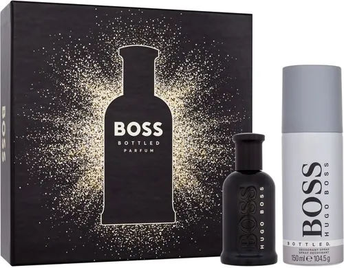 Hugo Boss Bottled Geschenkset - Geschenkbox mit Hugo Boss Bottled Parfum 50ml und Deodorant Spray 150ml, ein tiefgründiger Duft mit Noten von Holz, Amber und Feige, perfekt für den stilbewussten Mann.