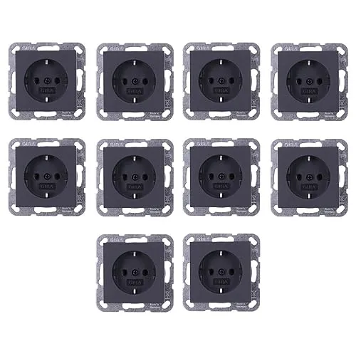 Gira 10 x 418828 Schuko-Steckdose System 55 Anthrazit matt