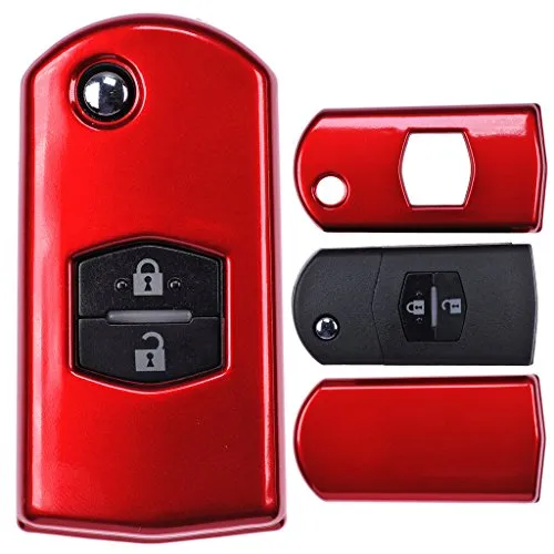 Klapp Schlüssel Cover Hülle für Mazda Funk Fernbedienung Blende Key/Farbe: Metallic Rot