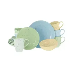 CreaTable - Confetti Kombiservice 16-tlg (Bunt) - Komplett-Service für 4 Personen, ideal für festliche Anlässe und den täglichen Gebrauch, mikrowellen- und spülmaschinengeeignet mit modernem Sprenkel-Muster.