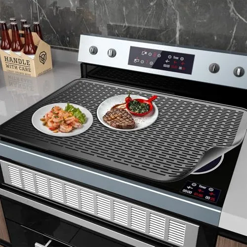 Abulun Silikon-Herdplattenschutz, 28 x 20 cm, Gasherd-Abdeckungen für Elektroherd, hitzebeständige Glas-Kochfeld-Schutzmatte, Verbrühungsschutz, Wohnmobil-Herdschutz, Schwarz