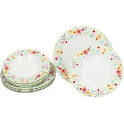 12tlg Tafelservice VARIANT BLÜMCHEN für 6 Personen - Buntes Porzellan Tafelservice für 6 Personen, spülmaschinen- und mikrowellengeeignet, ideal für jede Mahlzeit und perfekt als Geschenk.