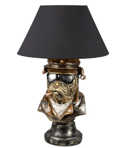 Kremers Schatzkiste Antikfarbene Hundelampe mit schwarzem Stoffschirm 57cm Vintage Deko Tischlampe aus Kunststein - Perfekt für Wohnzimmer, Schlafzimmer und Büro Stehlampe Dogge