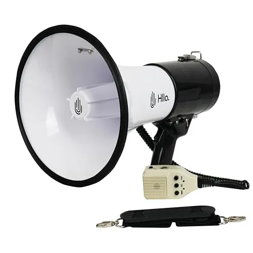 HLLO Megaphon 121dB mit Sirene und abnehmbarem Mikrofon, 500m Reichweite, Batteriebetrieb