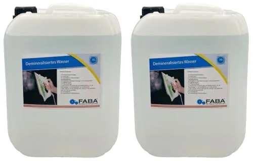 FABA Demineralisiertes Wasser, Destilliertes Wasser, Laborwasser, rein 2 x 10 Liter