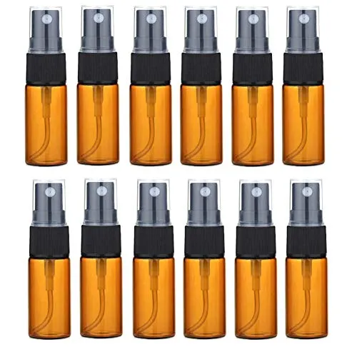 Tragbare Mini-Sprühflaschen, bernsteinfarbenes Glas, nachfüllbar, für Parfüm, Probe, Fläschchen, Kosmetikbehälter für Reisen und Ausgehen, 12 Stück, bernsteinfarben, 10ml/0.34oz, modisch