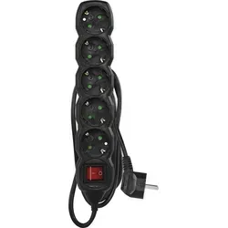 EMOS Steckdosenleiste 5-fach mit Schalter, 150 cm Kabel 1,5 mm2, schwarz, Steckdosen 45° gedreht, Schuko mit erhöhtem Berührungsschutz, für Inn...
