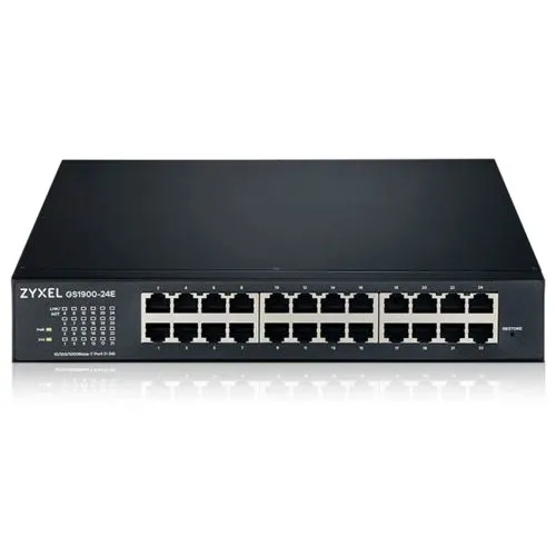 ZyXEL GS1900 24E-Port Smart Switch - Schwarz - Netzwerk-Switch mit 24 Gigabit LAN-Anschlüssen, vollständig verwaltet für optimale Netzwerksteuerung und hohe Datenübertragungsraten von bis zu 1 Gbps.