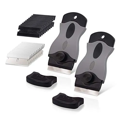 Ehdis 2 Stück Glasschaber mit 10 Kohlenstoffstahl und 10 Kunststoff Klingen, Zeranfeldkratzer, Vignettenschaber für küche, Herd, Kochfeld und Backofen, schwarz