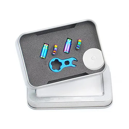 Fahrrad Presta Ventilkappen,Titanlegierung Französisch Ventilkappe Set, Fahrrad Ventil Kappen Ventilkernschlüssel und Ventilmutter für MTB BMX Rennrad Motorrad