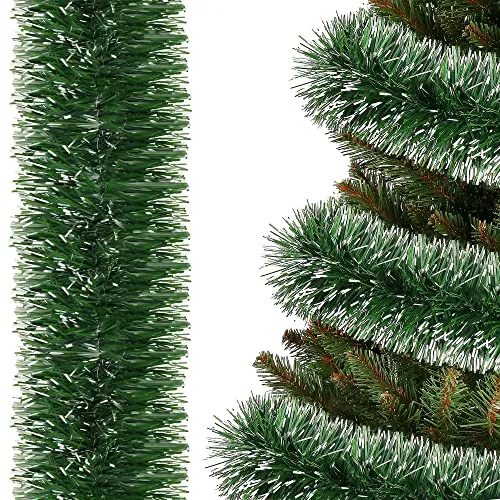 SPRINGOS Girlande für den Weihnachtsbaum 3 m dunkelgrün weiß Kunstgirlande Weihnachtsbaumgirlande Christbaumschmuck Treppe Fensterrahmen