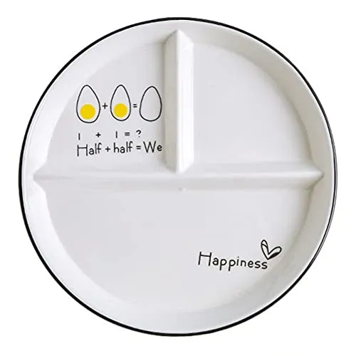 OnePine Porzellan Servierplatten, Dessertteller Salatteller mit 3 Fächern, Geteilte Platte servierteller keramik für Kinder und abnehmen