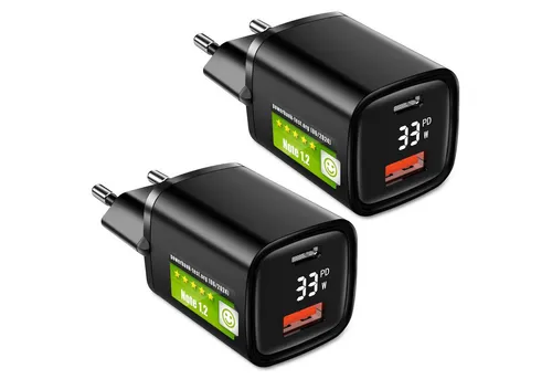 EAXUS 33 Watt USB-A + USB-C Netzteil mit Schnellladefunktion und Display - Praktisches 33 W USB Netzteil mit Dual-Port für schnelles Laden von Geräten. Das integrierte Display zeigt die Ladegeschwindigkeit in Echtzeit an und sorgt für maximale Sicherheit beim Laden.