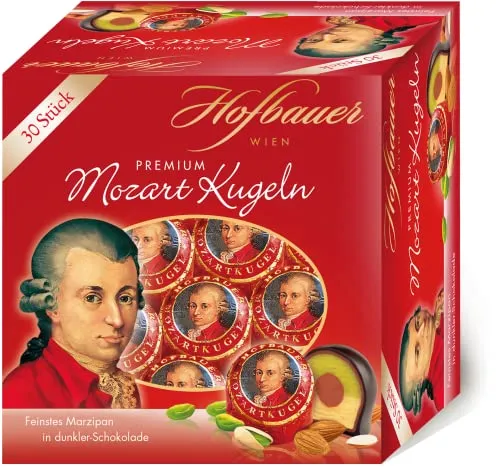 Hofbauer Wien Mozartkugeln Zartbitter Box 600g in rot von Hofbauer Wien