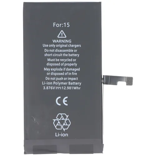 AccuCell Akku passend für Apple iPhone 15, Li-Polymer, 3,87V, 3349mAh, 12,98Wh, ohne Werkzeug