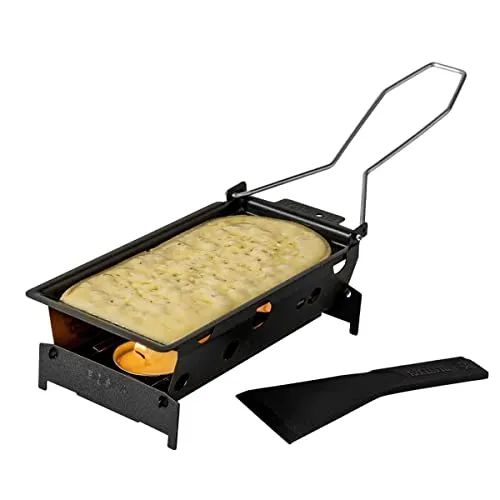 Boska Raclette 2 Personen Milano - Mini raclette für 2 Personen Teelichter - Robuste Kunststoff Griff mit Spachtel [Verleih Leckereien mit Geschmolzenem Käse oder Gegrilltem Gemüse]