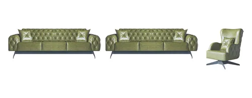 Chesterfield Ledersofas 3tlg. Set in Grün – Klassische Couch für Ihr Wohnzimmer - Elegantes 3-teiliges Sofa-Set in stilvollem Grün, ideal für bis zu 6 Personen. Mit bequemen Kissen und klassischem Design, perfekt für Ihr gemütliches Zuhause.
