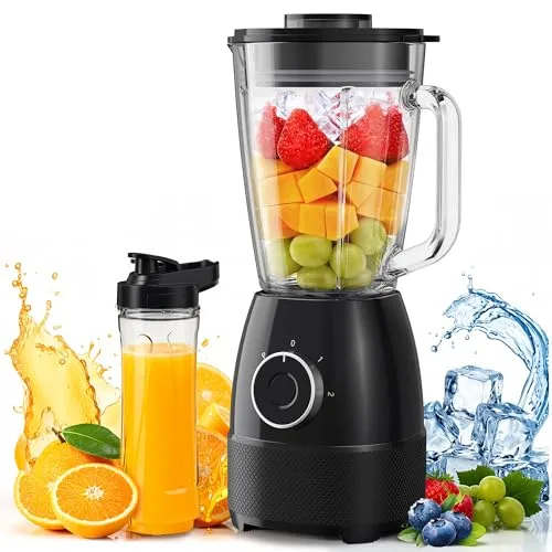 Mixer, Smoothie Maker, Standmixer, 1500 Watt Hochgeschwindigkeits Mixer Smoothie Maker mit 1,5L Glasbehälter, 600ml Flaschen BPA frei Tritan, einstellbare Geschwindigkeit für Smoothies, Mixen