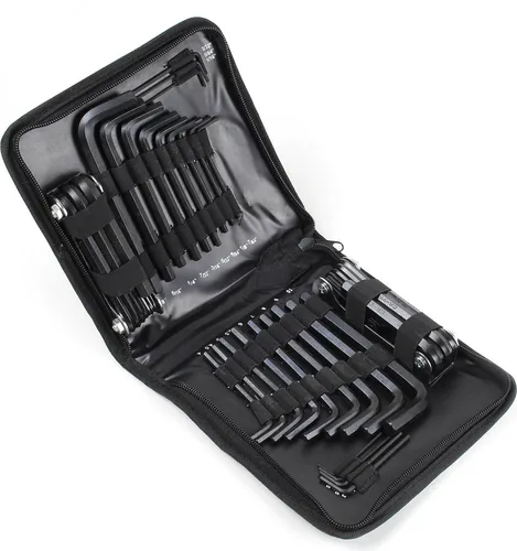 Wiltec Innensechskantschlüssel Set 45tlg. Metrische und zöllige Winkelschlüssel teilweise faltbar Schlüsselsätze in praktischer Tasche