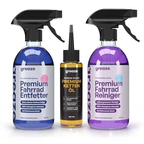 greaze Premium Fahrrad Kettenöl Reinigungsset Standard - Fahrrad-Pflegemittel für nachhaltige Kettenpflege - sorgt für geschmeidige Fahrten und verlängert die Lebensdauer deiner Fahrradkette.