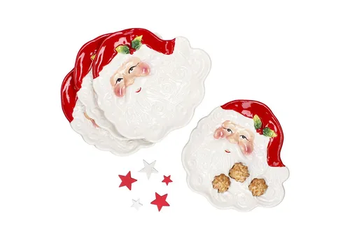 MamboCat Servierplatte 4x Gebäckteller Santa Servierplatte Kuchen Weihnachten Plätzchen, Steingut