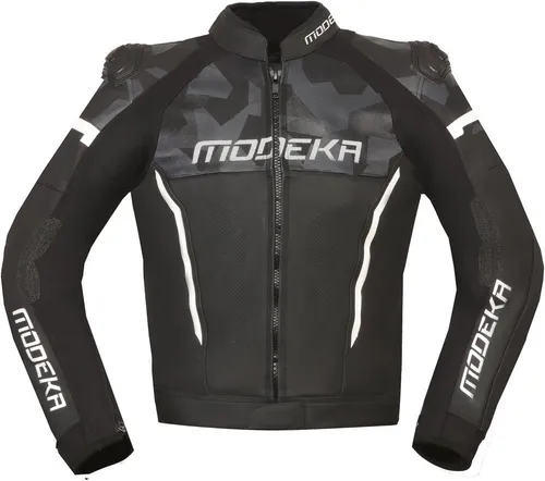 Modeka Valyant Motorrad Lederjacke, schwarz-weiss, Größe 50 - Motorradjacke mit perforierten Airflow Ledereinsätzen für optimale Belüftung und ergonomischem Textilstretch für höchsten Tragekomfort.