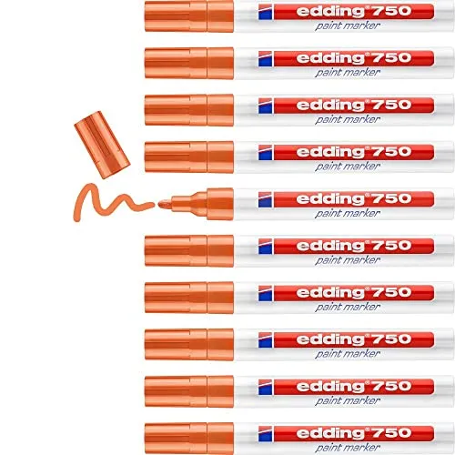 edding 750 Lackmarker - orange - 10 Stifte - Permanent-Marker für präzise Markierungen auf Metall, Glas und Kunststoff; hitzebeständig bis 400 °C und wasserfest für langlebige Ergebnisse.