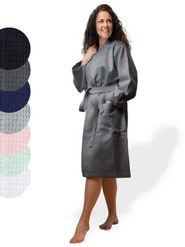 SIEGENTHAL Morgenmantel SIEGENTHAL® Damen Bademantel Waffelpique 100% Baumwolle Schalkragen, Schalkragen, elegante Gürtel, saugfähige Baumwolle, pflegeleicht und langlebig, praktische Taschen