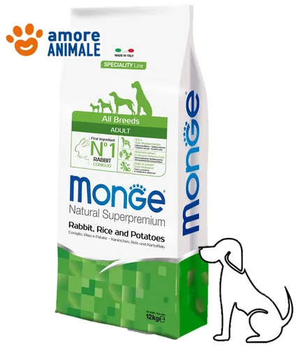 Monge Bis Rassen Adult Kaninchen Reis und Kartoffeln 12 KG - Hundefutter für erwachsene Hunde, mit hochwertigem Kaninchen, Reis und Kartoffeln für eine ausgewogene Ernährung und beste Verträglichkeit.