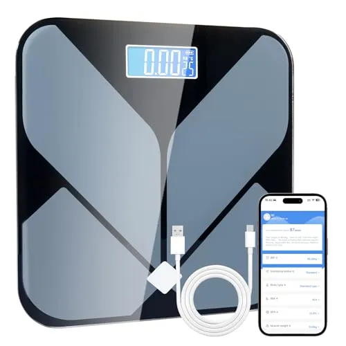 Körperfettwaage Lescale 30 * 30cm, Waage mit Körperfett und Muskelmasse, Personenwaage mit körperfettanalyse, körperanalysewaage, ultra precision körperwaage, 22 Körpermaße