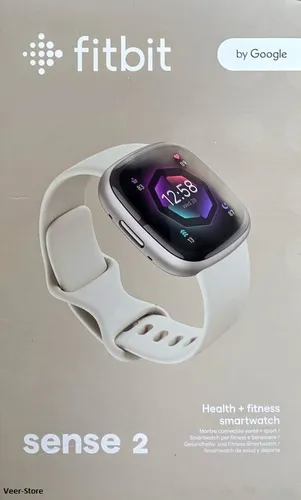 FITBIT Sense 2 Smartwatch - Aluminium Elastomer, S L, Lunar White Platinum, Stressbewältigung und Schlafanalyse für ein gesünderes Leben