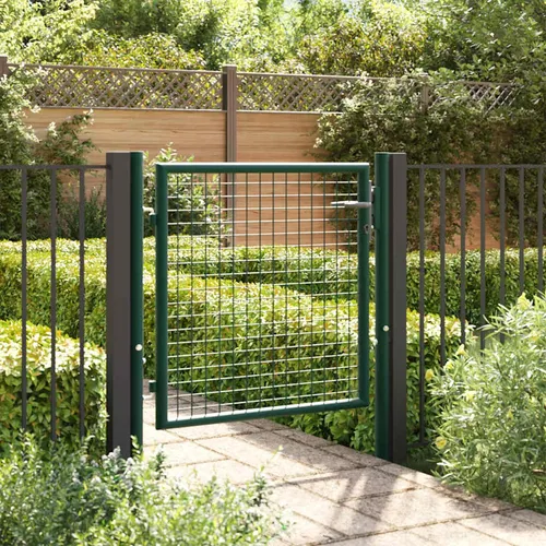 vidaXL Zauntor Stahl 100 x 75 cm Grün - Gartentor aus pulverbeschichtetem Stahl, rost- und korrosionsbeständig, ideal für stabile Absperrungen in Ihrem Garten oder Innenhof. Abschließbar mit 3 Schlüsseln, einfache Montage dank robuster Scharniere.