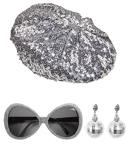 W WIDMANN MILANO Party Fashion 68599 - Verkleidungsset Disco Babe, Paillettenmütze, Glitterbrille und Ohrringe, ideal für Mottoparty und Karneval