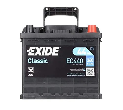 EXIDE EC440 Classic Starterbatterie 44Ah 12V 360A B13 DIN/ISO L1 Kompatibel mit VW Golf VII Schrägheck 5G1, BQ1, BE1, BE2 Golf IV Schrägheck 1J1 GOLF VI 5K1 Golf V Schrägheck 1K1 POLO 9N