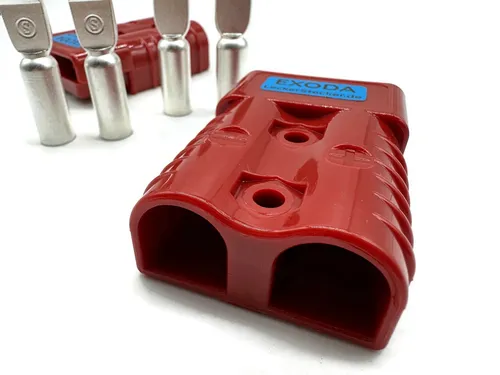 eXODA Batterie Stecker 175A 35 mm² rot - Hochwertiger 2-poliger Steckverbinder für Gabelstapler, temperaturbeständig und verpolungssicher. Ideal für zuverlässige Kabelverbindungen in verschiedenen Anwendungen.