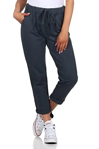 Damen Jogginhose im Boyfriend-Style Sweatpants für Freizeit Sport Fitness Yoga Training 3569 Dunkelgrau 42/46