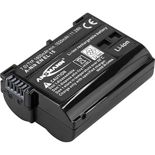 ANSMANN Li-Ion Akku A-Nik EN EL 15 7V - Kamera-Akkus mit 1600mAh Kapazität, idealer Ersatzakku für Nikon Digitalkameras, schützt vor Tiefenentladung und bietet konstante Leistung.