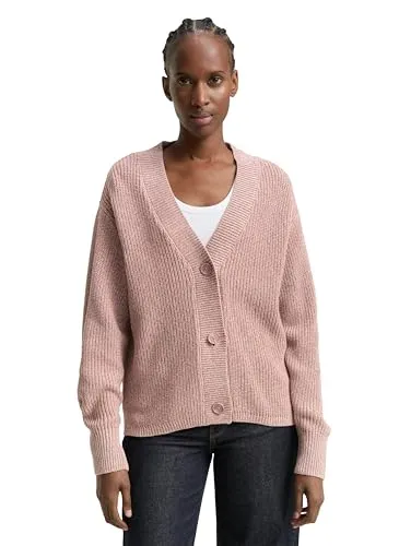 TOM TAILOR Denim Damen Cardigan 1043311 - Strickjacke für Damen in Antique Rose Melange, klassisches Design mit bequemer Passform und weicher Baumwolle – ideal für kalte Herbst- und Wintertage.