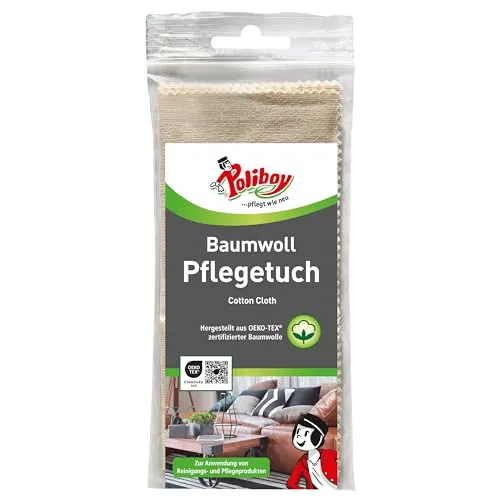 POLIBOY Baumwoll Pflegetuch - Kratzarmes Möbelpoliertuch - Wiederverwendbare Reinigungstücher für Holz, Leder und Metall. Fusselfrei und schonend, ideal für Hochglanzmöbel. Waschbar bis 60 Grad, Made in Germany.