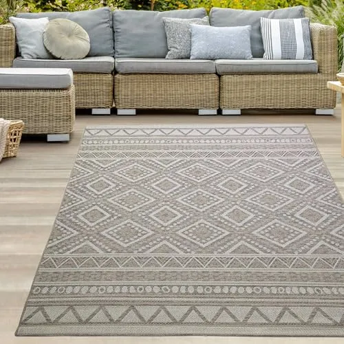 Teppich-Traum In- & Outdoor Teppich Sisal Optik Küche Wohnzimmer Terrasse Balkon Rautenmuster beige braun Größe 120x160 cm