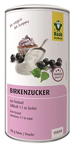 Raab Vitalfood Premium Birkenzucker, Xylit, vegan, 1:1 Zucker-Alternative, Süßungsmittel, zahnfreundlich, aus Finnland, vegan, glutenfrei, 300 g