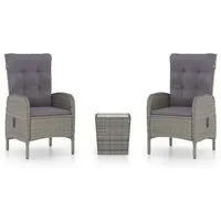 vidaXL 3-tlg. Bistro-Set aus Poly Rattan und Glas in Grau