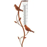 Kobolo Gartenstecker RUSTY BIRDS in Rostoptik mit Niederschlagsmesser