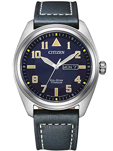 CITIZEN Herren Analog Quarz Uhr BM8560-45LE - Armbanduhren für Herren, sportlich und aus kratzfestem Super Titanium mit antiallergischem Lederarmband. Eco-Drive Antrieb sorgt für wartungsfreien Betrieb.