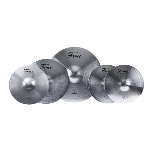Fame Reflex Cymbal Set, 3-teiliges Becken Set, Medium Stärke, Regular Finish, inklusive Crash Becken und Drummer Handtuch