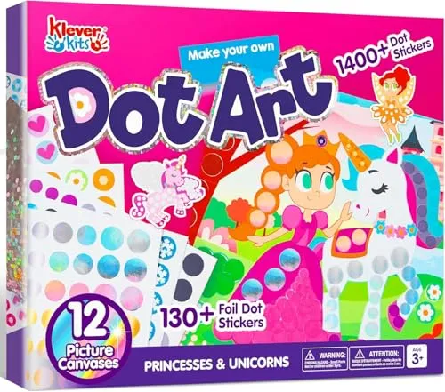 Klever Kits Dot Art Aktivität, Dot It Einhörner Prinzessinnen, Sticker Bastelset für Kinder, DIY Bastelset Zum Basteln Kit,Geburtstagsgeschenke für Kinder ab 3+ Jahren, Flugzeug-Reisespielzeug