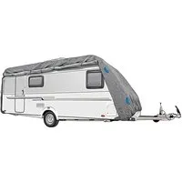 TRAVORA Wohnwagen Abdeckplane Größe S – Optimaler Schutz für deinen Caravan - Die TRAVORA Wohnwagen Abdeckplane schützt deinen Caravan optimal vor Witterungseinflüssen. Sie besteht aus einem strapazierfähigen, atmungsaktiven Material und hat eine praktische zweiteilige Öffnung. Ideal für den ganzjährigen Einsatz!