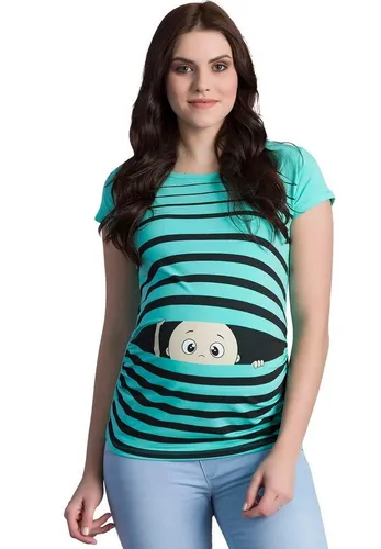 Witzige süße Umstandsmode T-Shirt - Schwangerschaft Geschenk (Mint, Medium) - T-Shirt für Schwangere mit seitlichen Raffungen für den wachsenden Bauch, modisch im Trend und ideal als Geschenk zur Schwangerschaft.