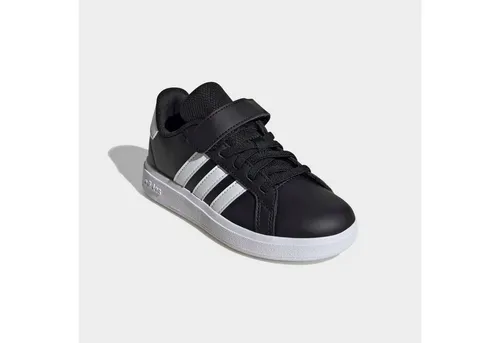 adidas Grand Court 2.0 Kinder Tennisschuhe - Sneaker mit elastischen Schnürsenkeln und Klettverschluss, ideal für einen sicheren Sitz und Komfort, aus recyceltem Synthetikleder gefertigt.