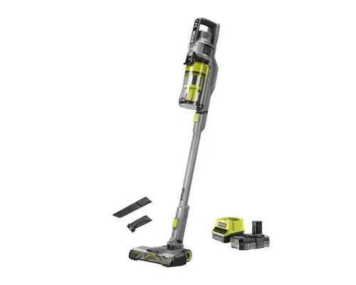 RYOBI 18 V ONE+ Akku-Staubsauger RSVS18-1C20G - Stabstaubsauger mit 30 AW Saugleistung, HEPA-Filter und Dual-Zyklonen für effiziente Reinigung, ideal für Allergiker. Inklusive 2,0 Ah Akku und Ladegerät für sofortigen Einsatz.